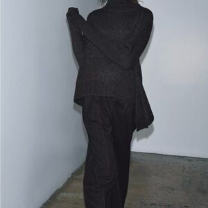 Zara Dark Gray Wool Turtleneck Sweater With Asymmetric Hem